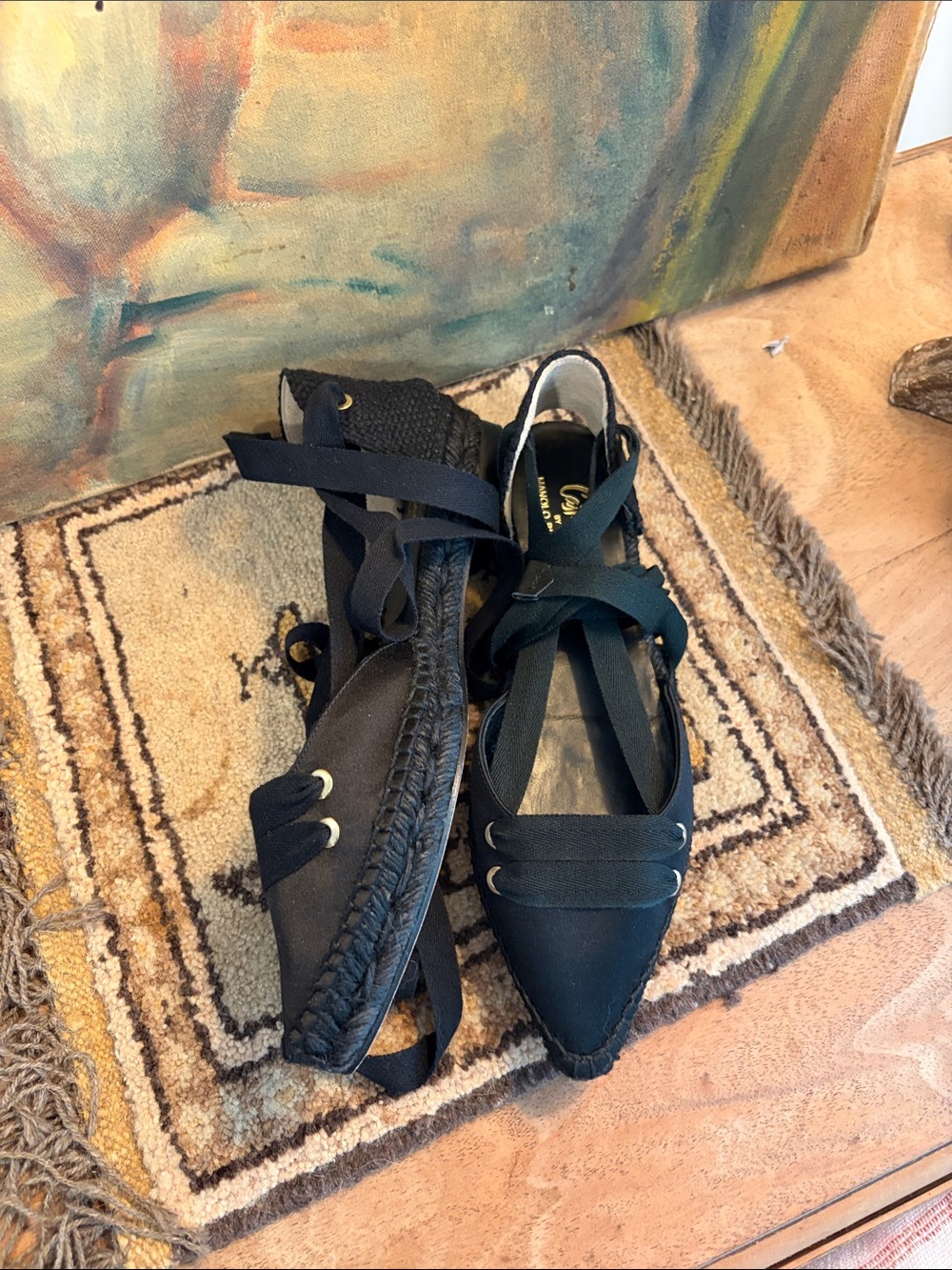 NWT MANOLO BLAHNIK x CASTANER Women’s Black Lace-Up Espadrille Flats SZ 36
